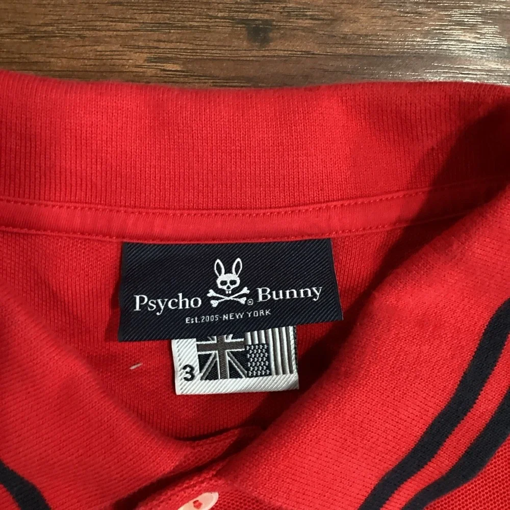 Psycho Bunny Shirt Mens 3 Red Polo Long Sleeve Tipped Pima Cotton